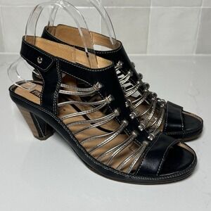 Pikolinos Java Gladiator Sandal Womens 38 Black Leather Metallic Straps Peep Toe